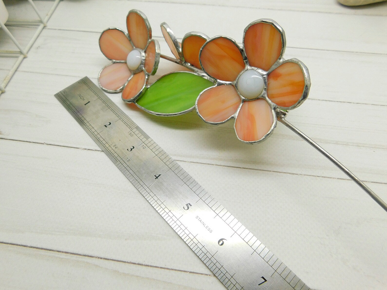Light orange glass flowers on a branch Stained glass Etsy