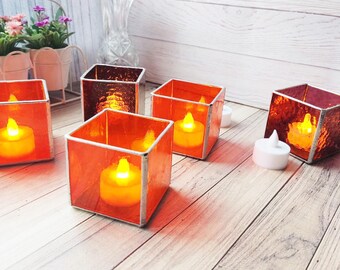 Stained glass candlestick, handmade desk decor fairy tea light for a romantic evening