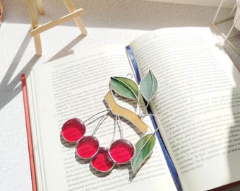 Cherry stained glass, window hanging kitchen decor, Suncatcher Housewarming gifts