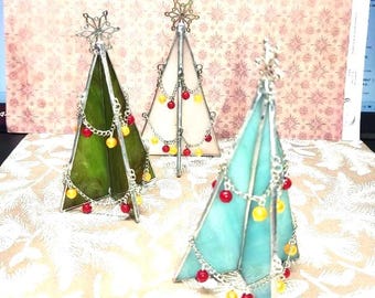 3D Stained Glass Christmas Tree, Tabletop Holiday Decor, Handmade Shelf Decoration