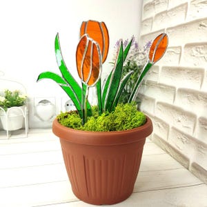 Bouquet art motive decoration tulips, Stained glass flowers handmade gift to grandmother