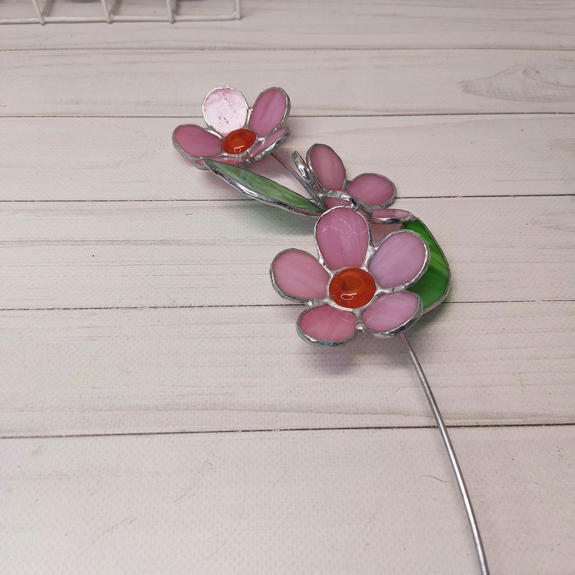 Pink Glass Flowers on a Branch Stained Glass Etsy