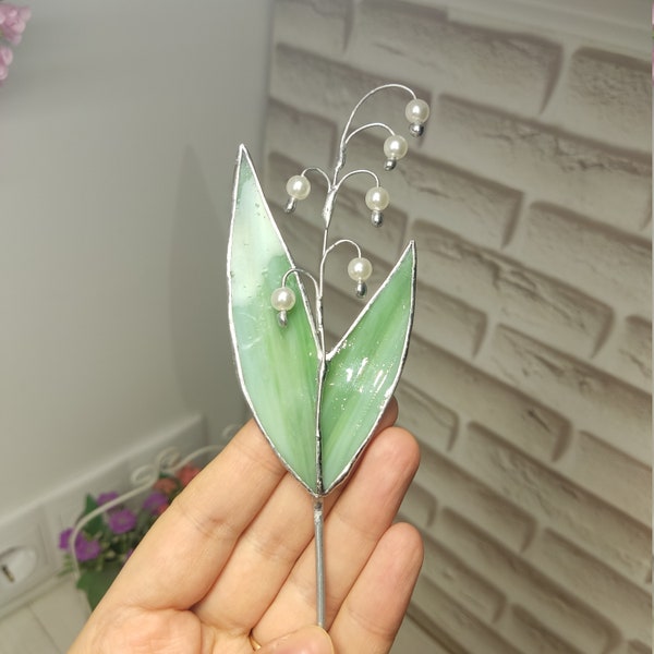 Lily of the Valley, Glass Lily, stained glass pin, stained glass flower, May flower, stained glass panel, stain glass plant, plant stakes