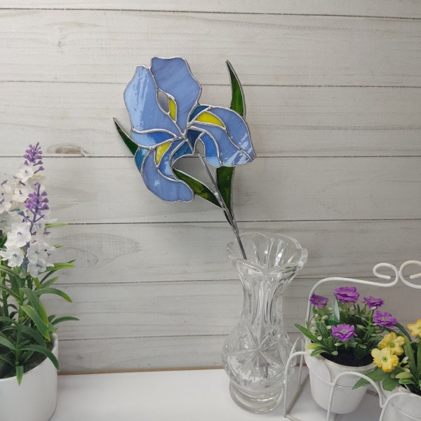 Stained glass iris, stained glass window, gift for mom, wall hangings, stained glass panel, flower suncatcher, stained glass flower