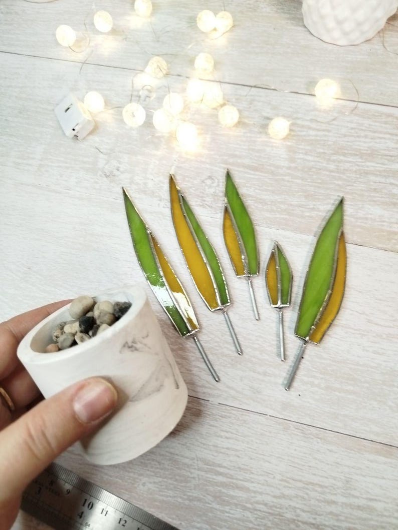 Agave stained glass, handmade fake plant decor suncatcher, Nature Desktop Succulent