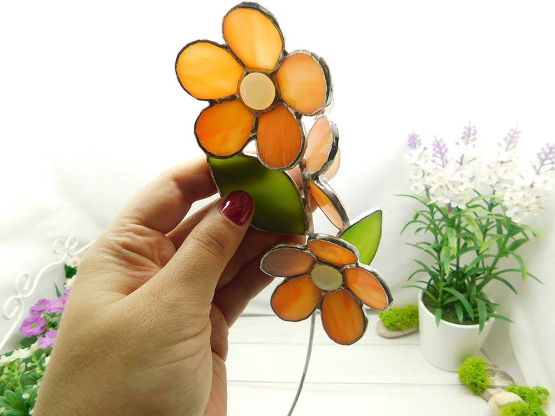 Light Orange Glass Flowers on a Branch Stained Glass Etsy