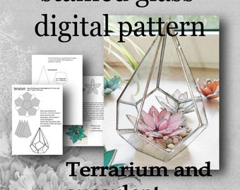 Geometric Stained Glass Terrarium and Succulent Pattern Template (PDF, JPG)