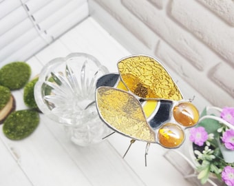 Stained Glass Bee On Stem, Handmade Decor For Garden and Home, Spring Gift Friend