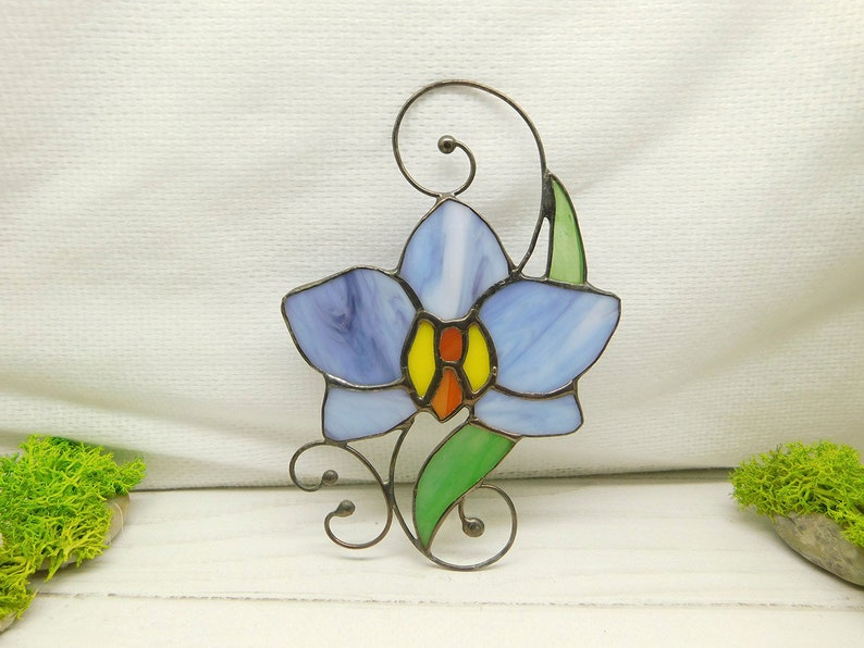 Stained glass orchid, Purple orchid, Flower Orchid Suncatcher Modern stained glass decor, Art Window hangings Orchid Flower image 6