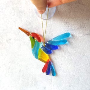 Hummingbird glass fusing, fused glass window, bird suncatcher, fused glass bird, Rainbow Suncatcher, bird glass ornament, window glass decor