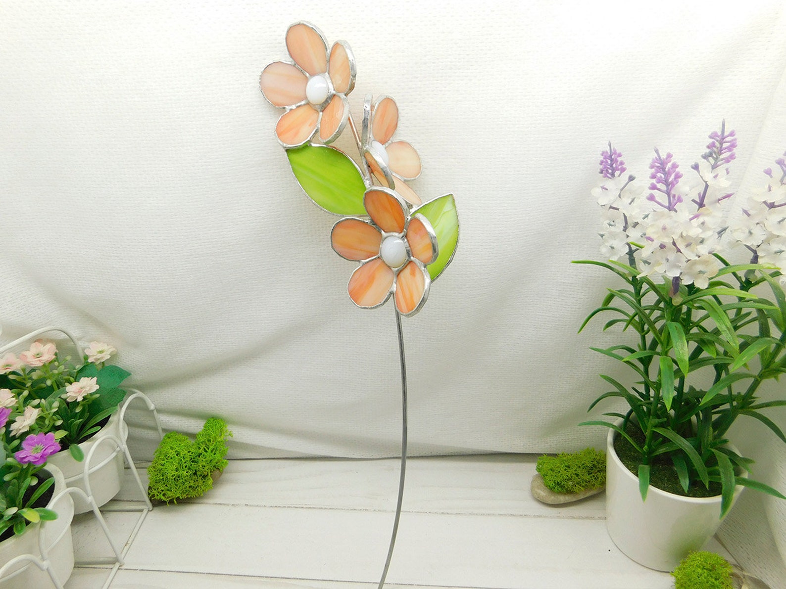Light orange glass flowers on a branch Stained glass Etsy
