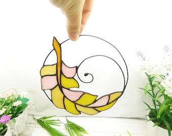 Handmade Feather Suncatcher, Yellow Window Stained Glass Decor