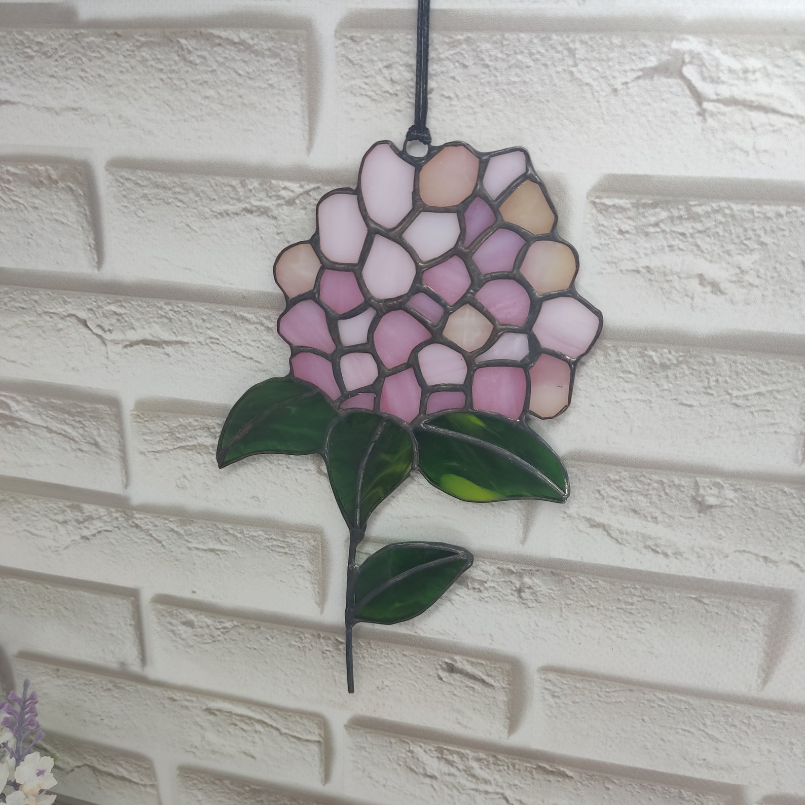 Stained Glass Hydrangea Pink Hydrangea Floral Stained Glass - Etsy