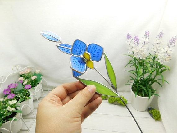 Stained Glass 3D Wildflower Bouquet, Blue Flower Stems, Everlasting Flowers,  Plant Stake, Trending Flowers, Garden Art, Home and Garden, 