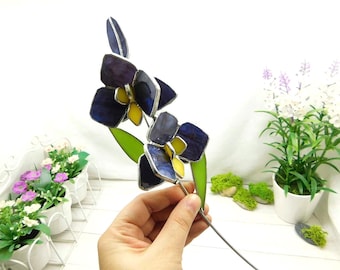 Glasmalerei Orchidee, lila Glas 3D Blumendekor für Vase oder Blumentopf, handgemachtes Orchideen Geschenk, Gartendekoration