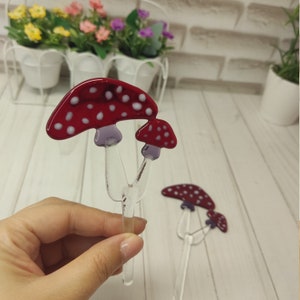Transparent Glass mushrooms, decor in a flowerpot, garden mushrooms, red mushrooms, fly agaric, glass Amanita, hand blown mushroom