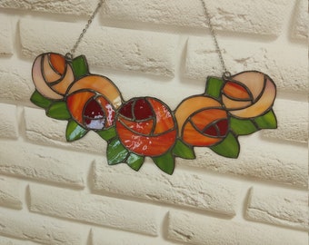 Stained glass rose, rose suncatcher, nature theme, stained glass panel, window hanging, stained glass flower, gothic decoration
