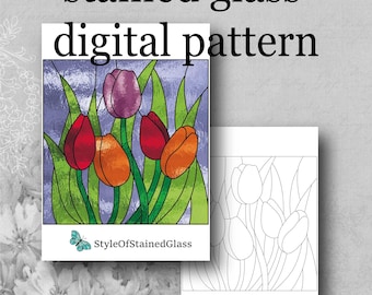 Tulip Stained Glass Panel Pattern PDF, Instant Download Digital Template