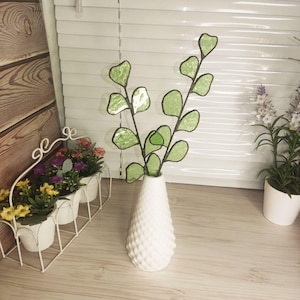 Stained Glass Grüner Eukalyptus Zweig - Schönes Wohndekor handgemacht