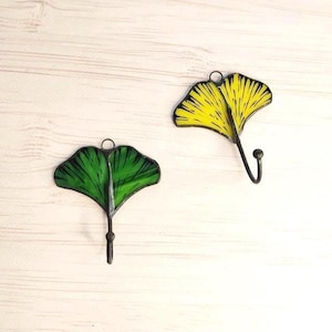 Porte-clés, vitrail feuille de ginkgo, porte-clés mural, cadeau de pendaison de crémaillère