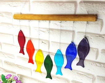 Fish Dream Catcher, Handmade Fused Glass Fish Art, Seaside Ocean Gift, Sea theme decor