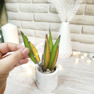 Agave stained glass, handmade fake plant decor suncatcher, Nature Desktop Succulent