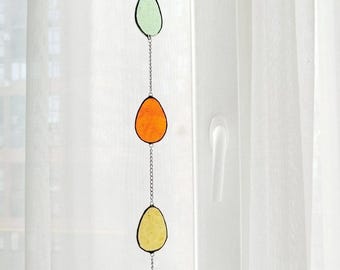 Stained Glass Easter Egg Suncatcher Window Hanging with Crystal, Spring Home Decor