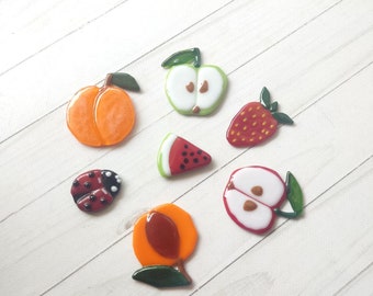 Glass magnets fruits, magnets on the refrigerator, plant magnet, stained glass magnet, colorful magnets, office magnets, Magnets for Board