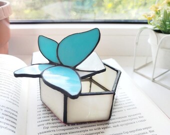 Stained Glass Box with Mirror, Romantic Jewelry Box, Anniversary Girl Gift