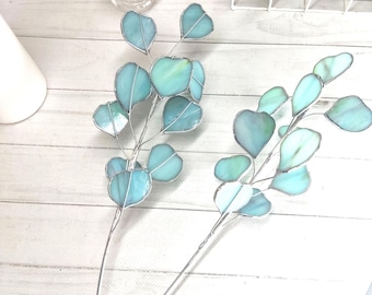 Stained glass eucalyptus branch, plant stake, Eucalyptus Leaves bouquet
