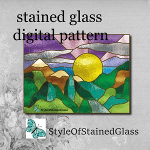 pattern pdf Stained glass landscape, Diy Stained Glass Easy mountain pattern, mountain suncatcher Digital download