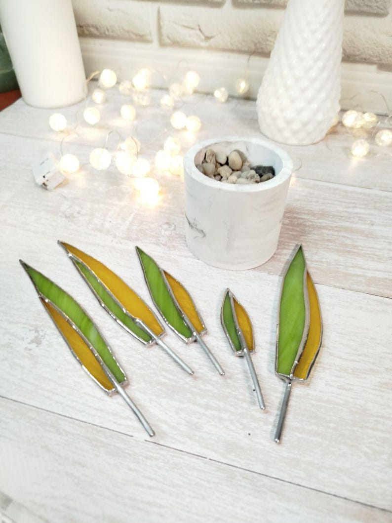 Agave stained glass, handmade fake plant decor suncatcher, Nature Desktop Succulent