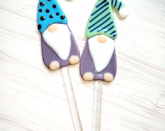Fused Glass Gnome Garden Stake: Colorful Plant Pot Decoration