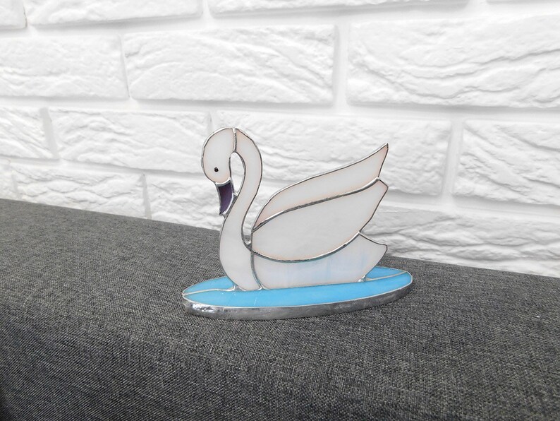 Bird Suncatcher swan art bird window decor stained glass bird Snowy White Swan Sun Catcher stained glass panel Stained glass swan