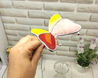 Stained glass butterfly plant stake, handmade Garden accessory, 3d butterfly gift for grandma