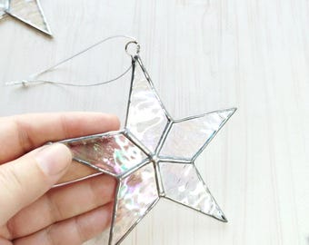 Snowflake iridescent stained glass ornament suncatcher Modern window hangings Christmas vacation decor