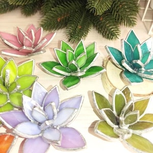 Glas Sukkulente, Seerose, Glasmalerei, Glasmalerei, Kaktus, Kunstpflanze, Kaktusglaskunst, einzigartige Sukkulente, Sukkulenten Kunst