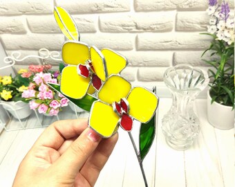 ステンドグラスの蘭の花：胡蝶蘭のインテリア - Etsy 日本