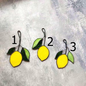 Stained glass lemon, Wall Hanging, Yellow Lemons on Branch, window hanging Suncatcher, Fruit Art Glass, Panel Ornament