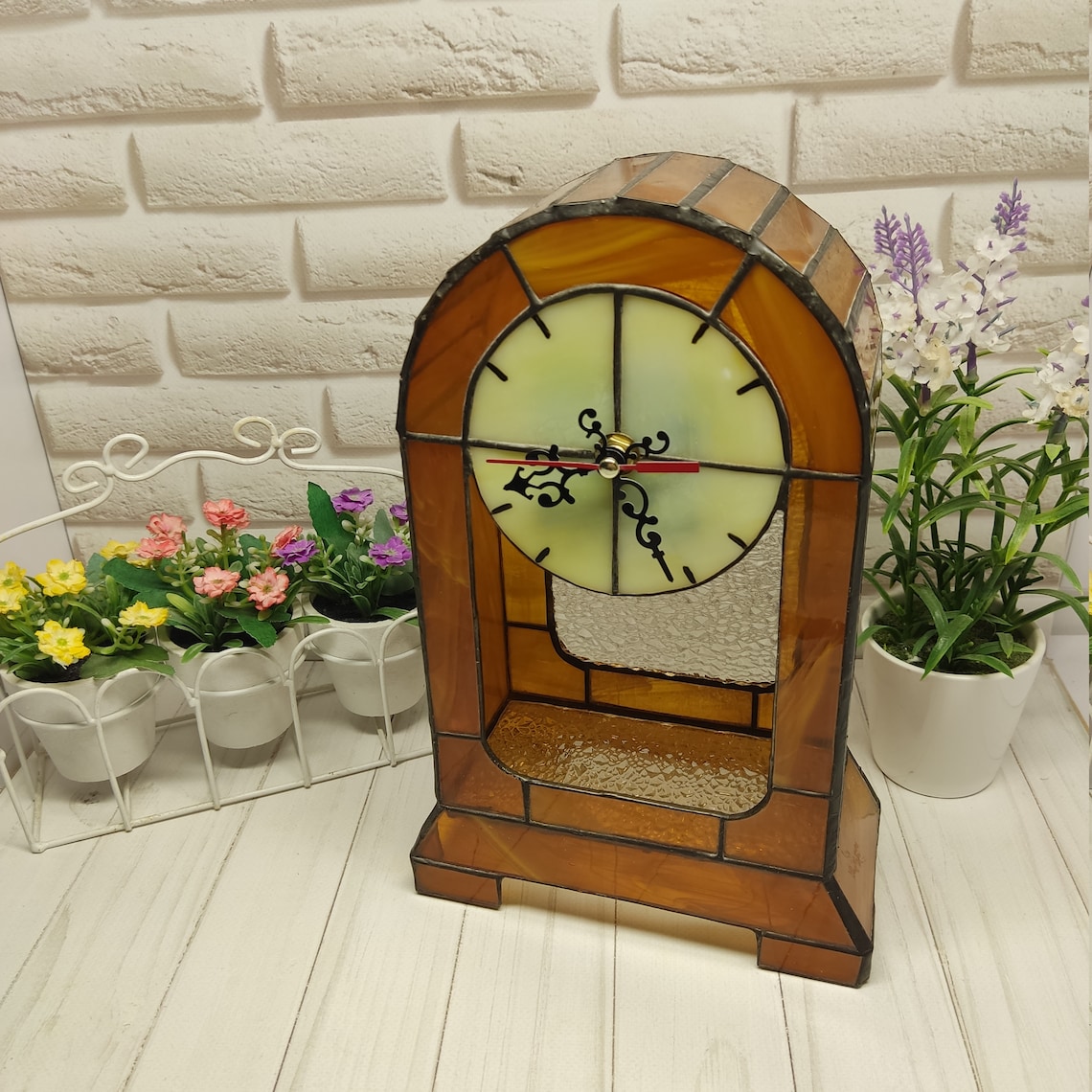 Stained Glass Clock Table Glass Clock Suncatcher Clock Etsy