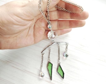 Stained Glass Car Charm – geometric sun catcher – Iridescent crystals Hanging Decoration