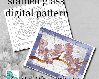 Stained glass pattern PDF dogwood flowers, diy Suncatcher spring white flowers (Instant Download)