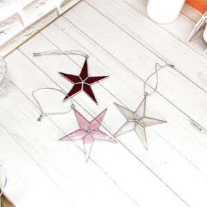 Stained glass star, Set of 3 stars, wishing winter holiday Snowflakes, colors Transparent  housewarming star
