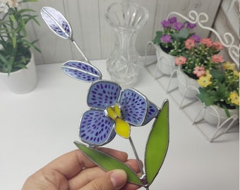 Light purple orchid flower, Stained glass orchid, Glass flower 3d, Flower for vase or flowerpot, garden decor, gift for mom, suncatcher