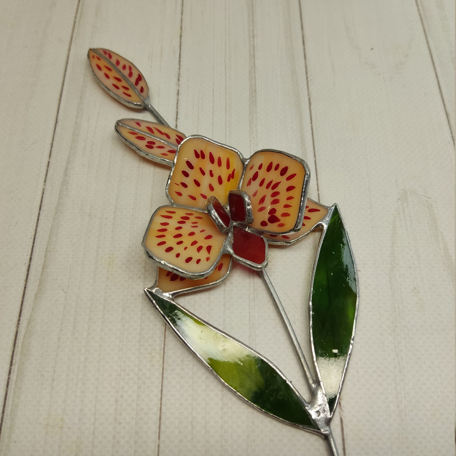 Stained glass orchid Orange orchid Glass flower 3d Flower Etsy