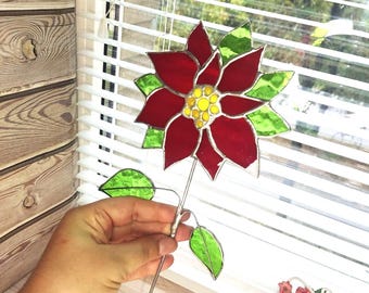 Poinsettia stained glass Poinsettia christmas ornament Stained