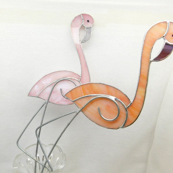 Pink or orange flamingo, Stained glass flamingo, tropical bird decor for flowerpot, Flamingo Suncatcher, Bird Lovers Gift, garden decor