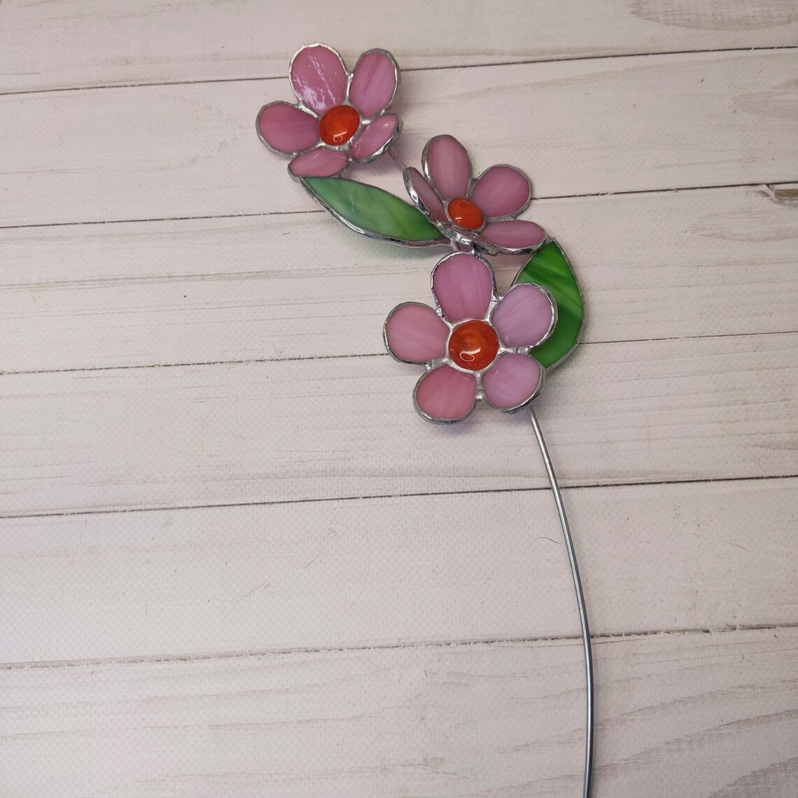 Pink Glass Flowers on a Branch Stained Glass Etsy