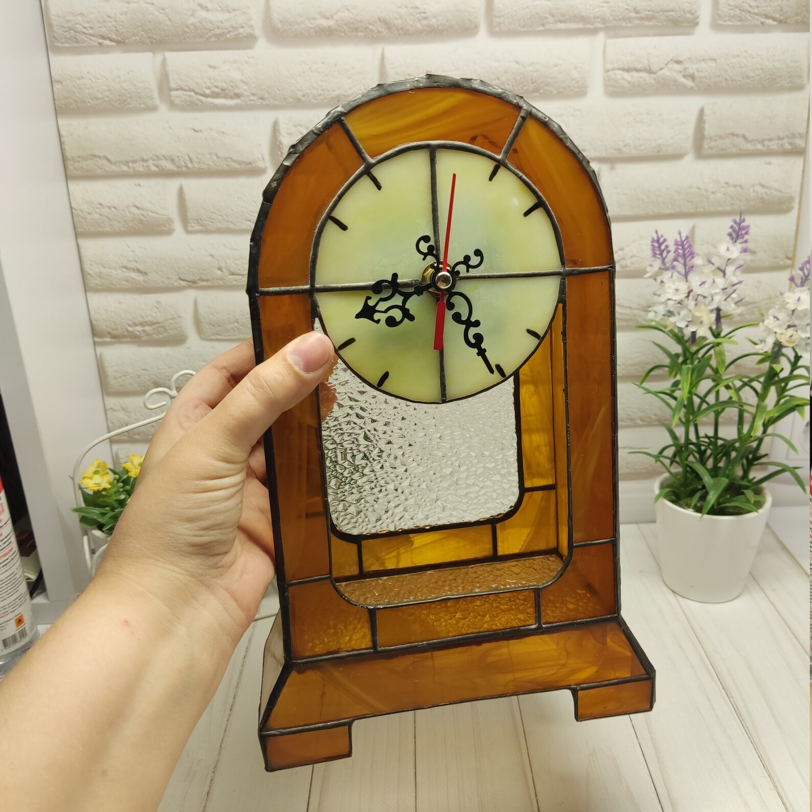 Stained Glass Clock Table Glass Clock Suncatcher Clock Etsy
