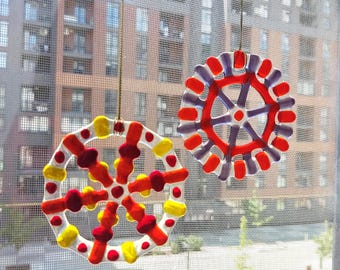 Glazen raamdecoratie, set van 2 regenboog suncatcher, kunst van gesmolten glas, handgemaakt